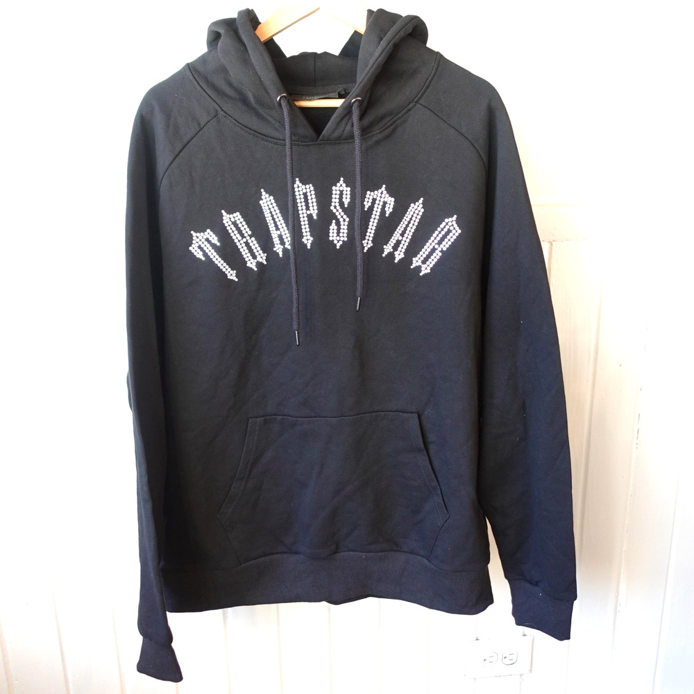 Trapstar Hoodie Sweatshirt Mens 2XL Black Rhinestone Logo Pullover‎ Cotton